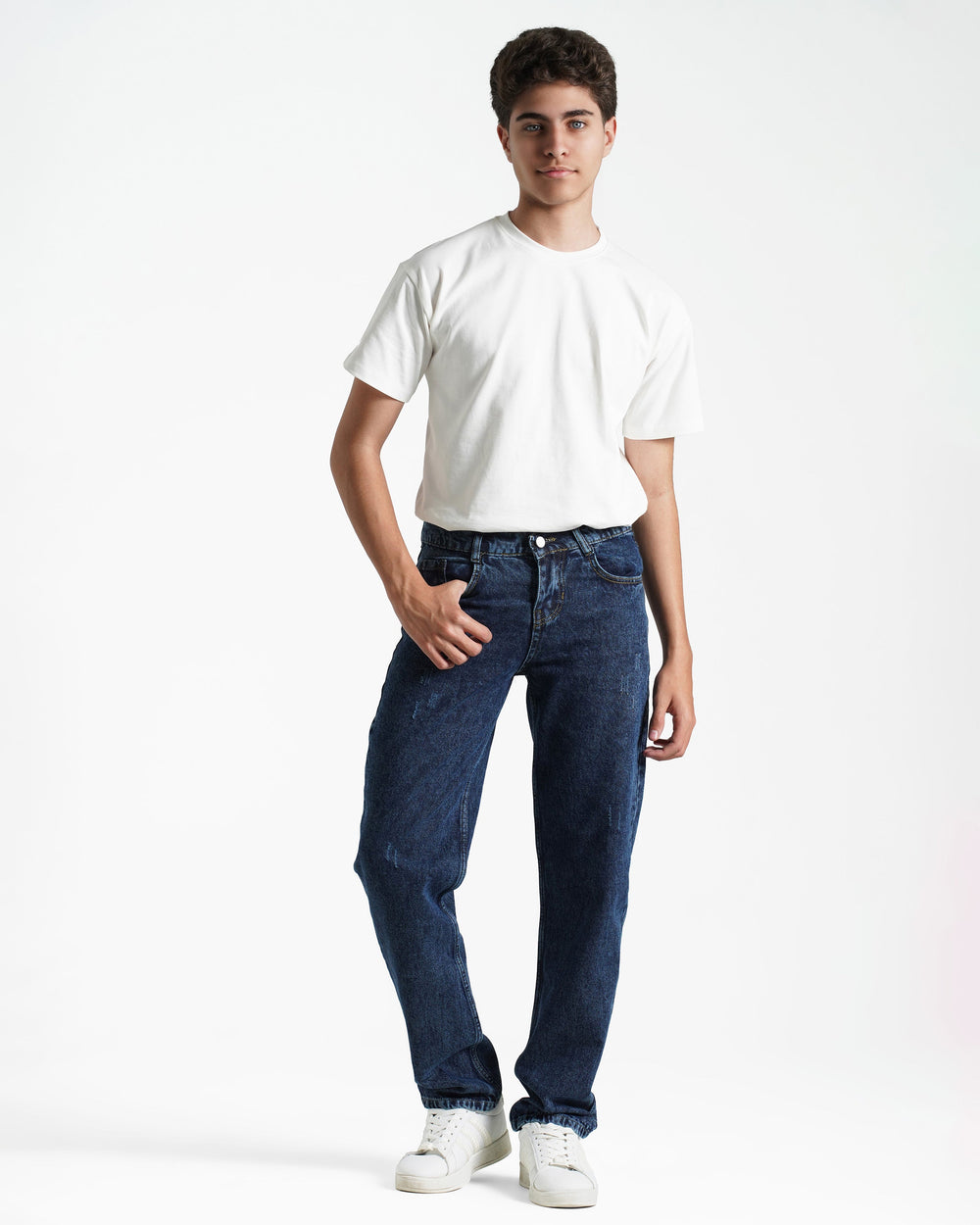 Teen Boys Straight Fit Distressed Jeans | Dark Wash - Remint Kids Fashion