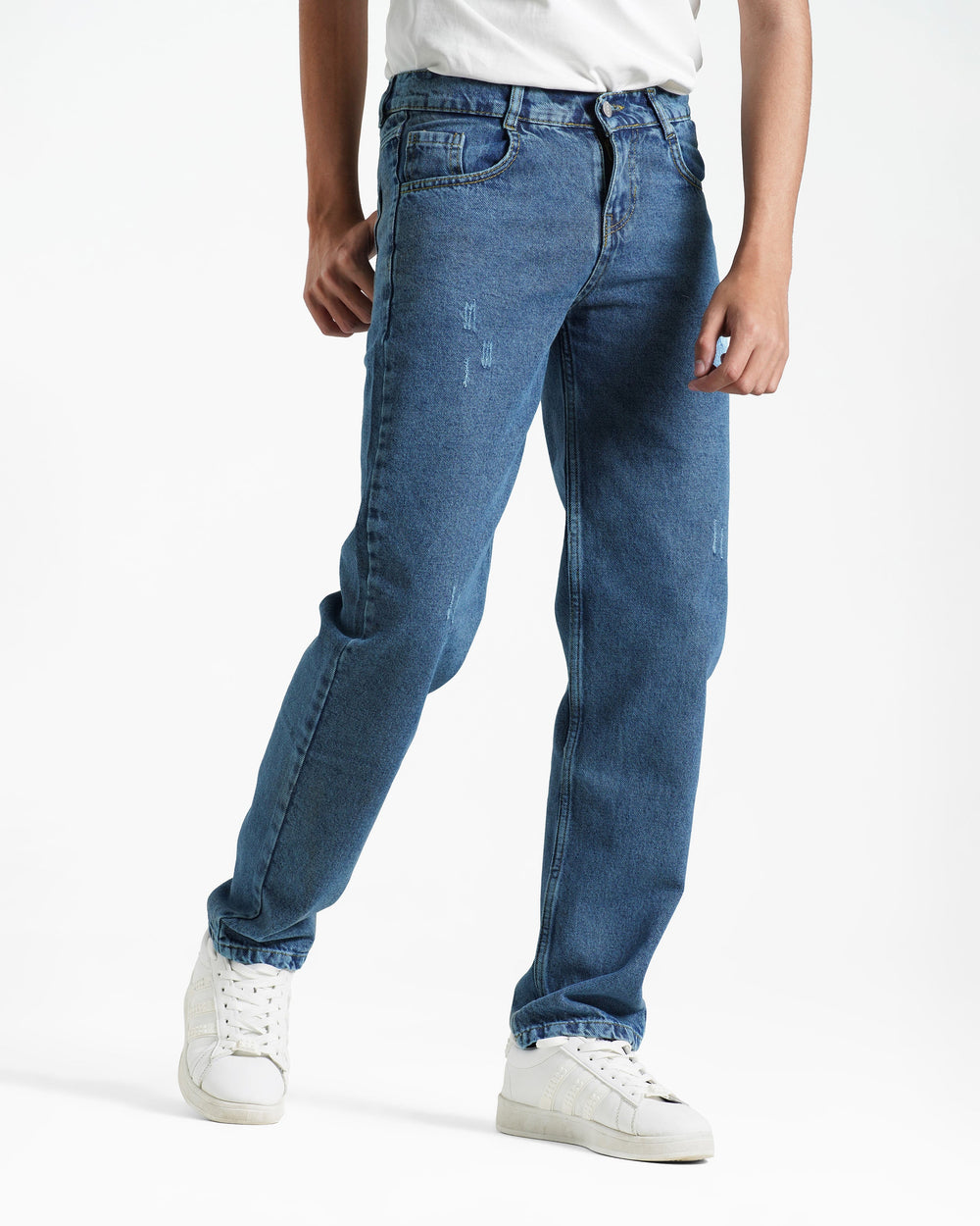 Teen Boys Straight Fit Distressed Jeans | Medium Wash - Remint Kids Fashion