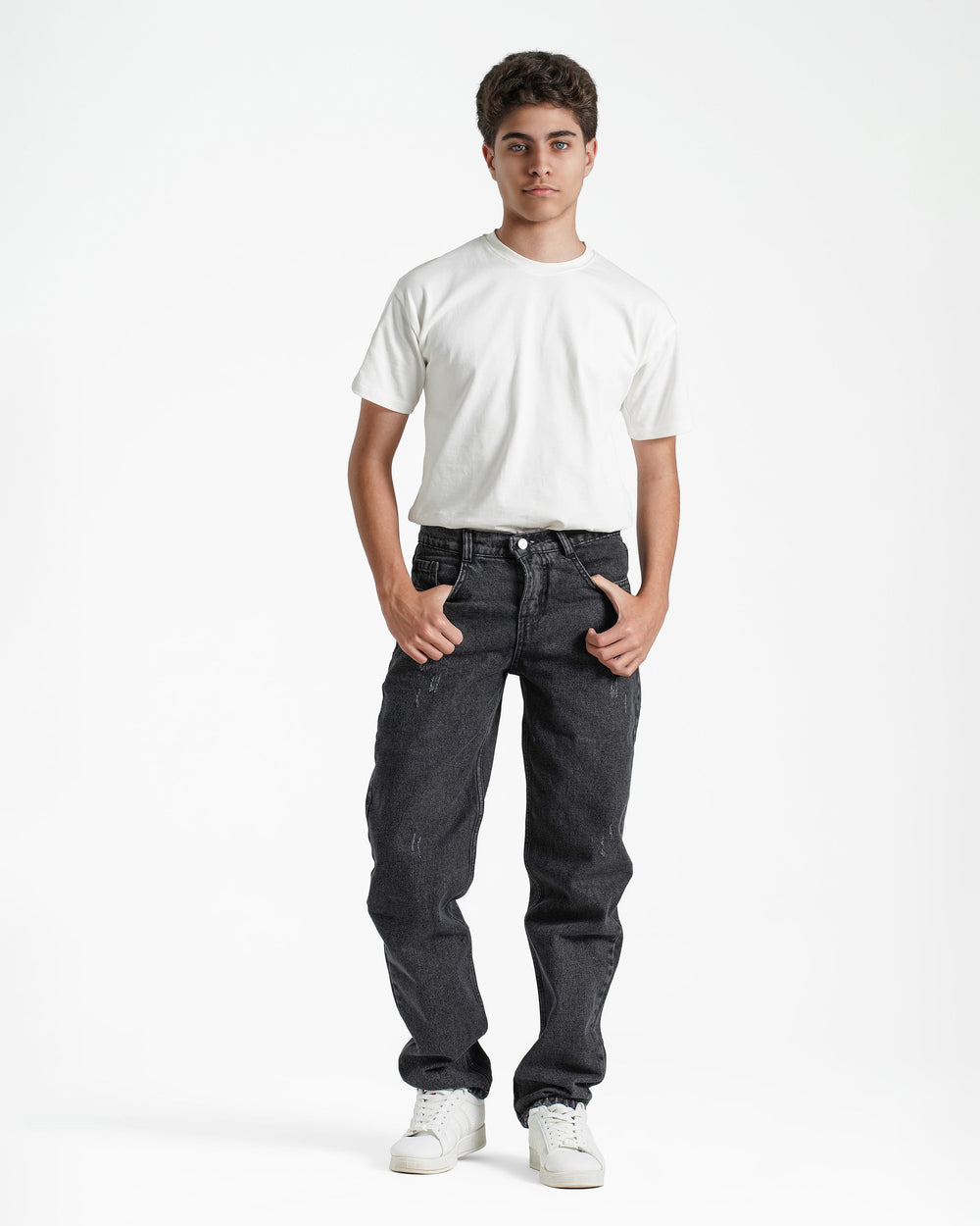 Teen Boys Relaxed Fit Distressed Jeans | Black Wash - Remint Kids Fashion
