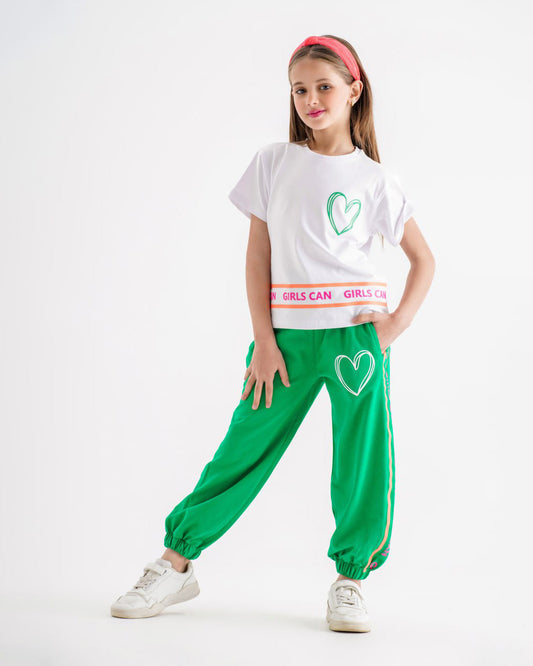 Girls “Girls Can” Heart Set | Off-White - Remint Kids Fashion