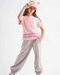 Girls “Girls Can” Heart Set | Apricot - Remint Kids Fashion
