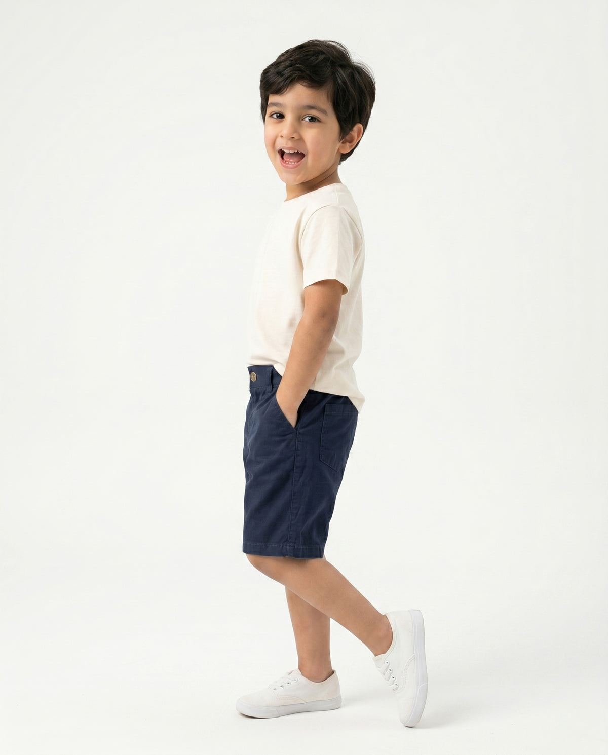 Boys Linen Blend Casual Shorts | Dark Blue - Remint Kids Fashion