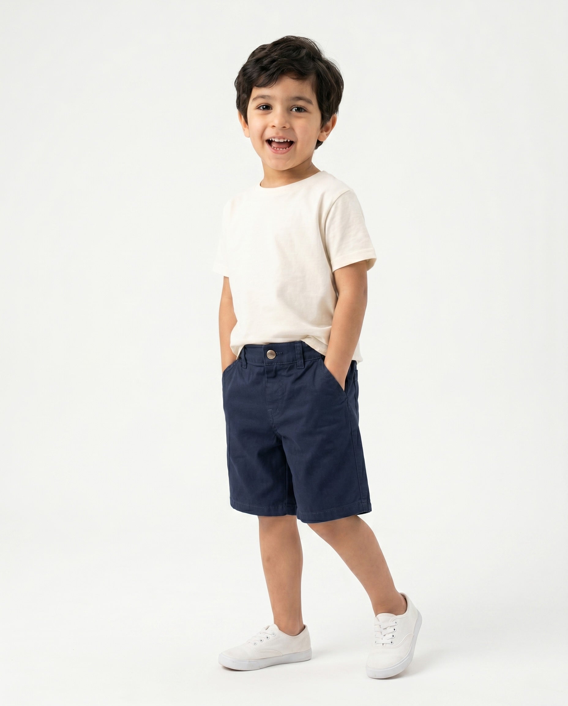 Boys Linen Blend Casual Shorts | Dark Blue - Remint Kids Fashion