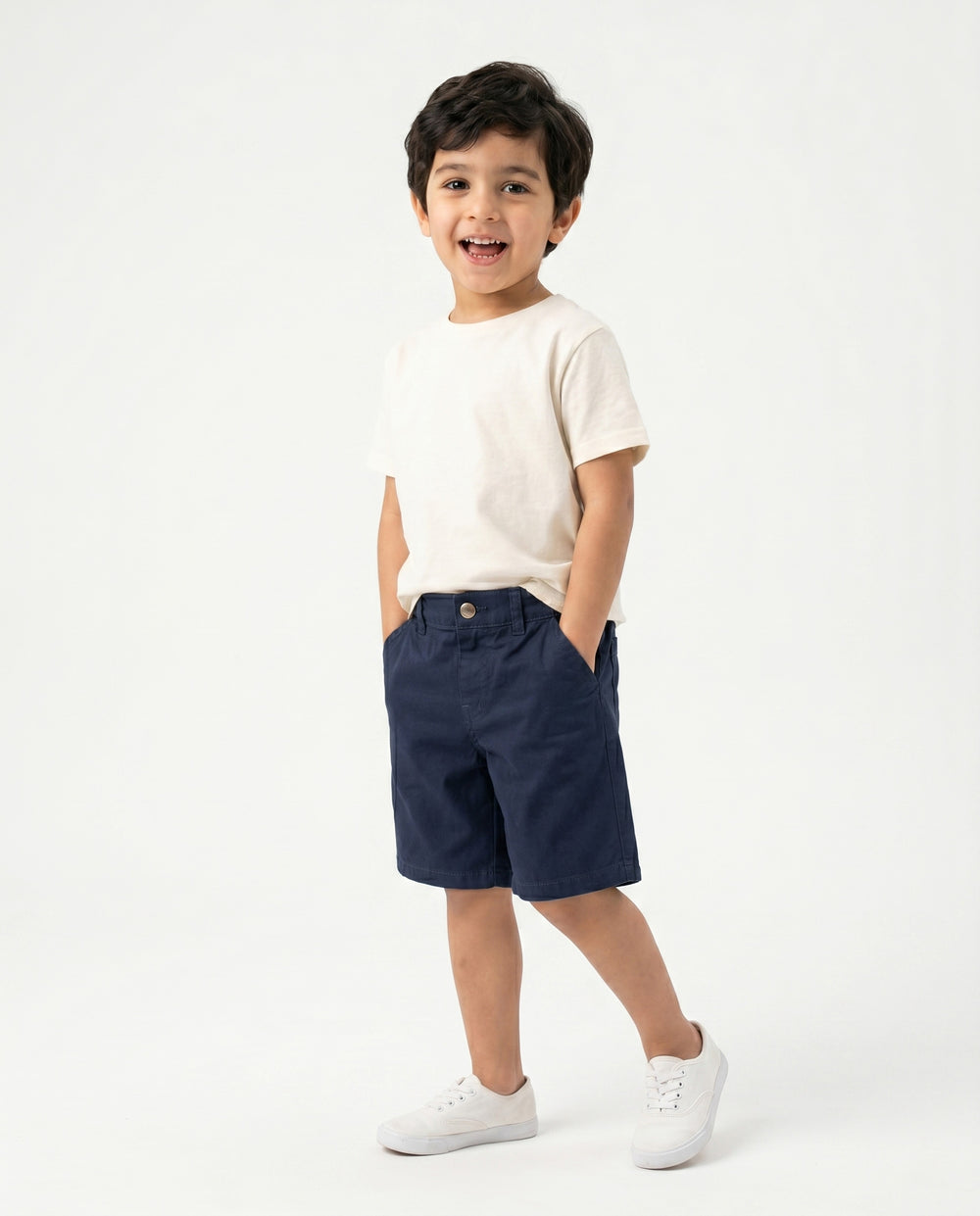 Boys Linen Blend Casual Shorts | Dark Blue - Remint Kids Fashion