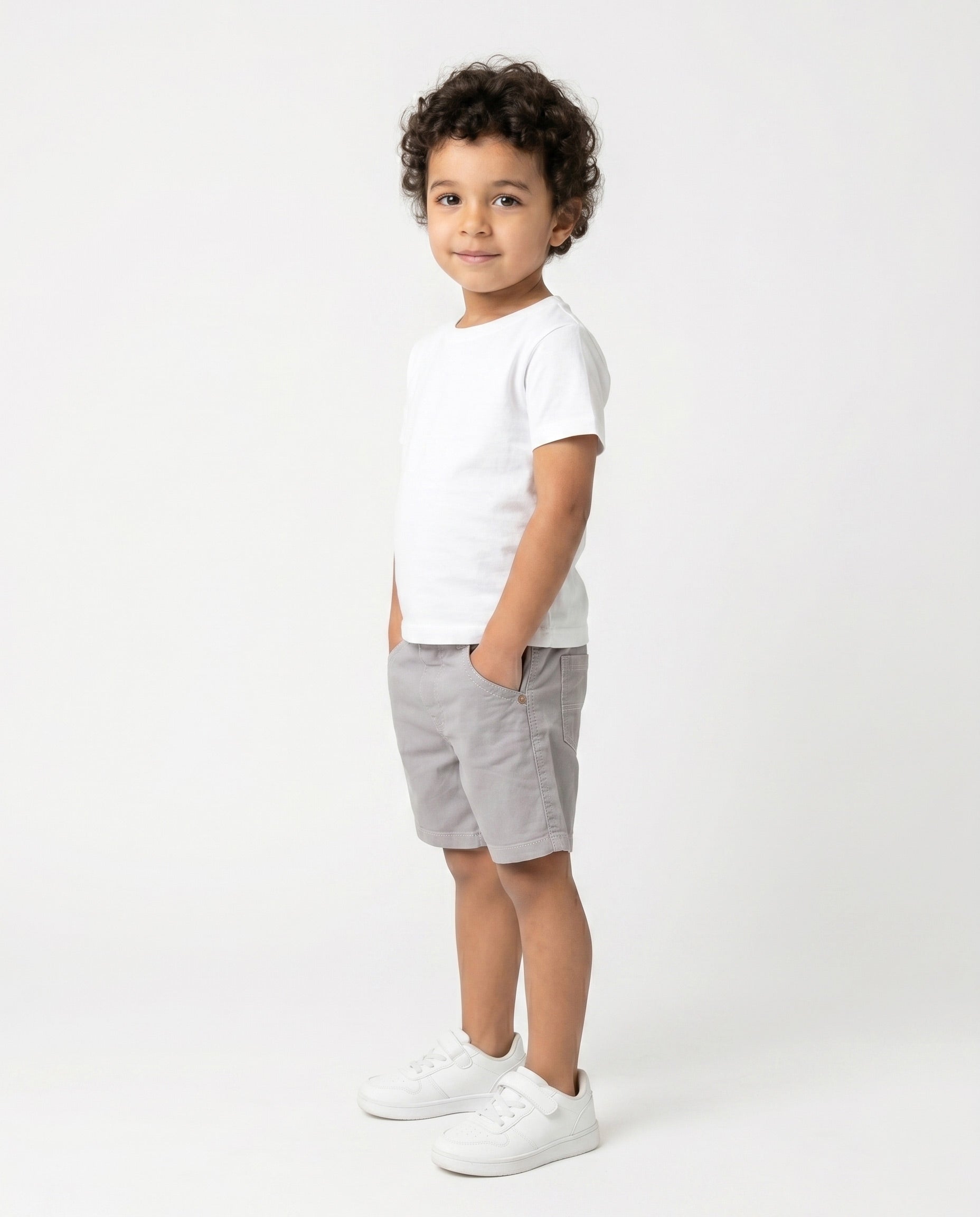 Boys Linen Blend Casual Shorts | Grey - Remint Kids Fashion