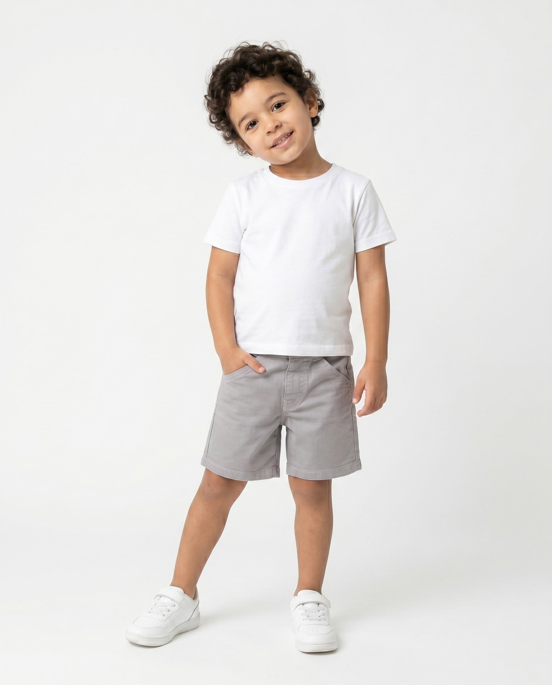 Boys Linen Blend Casual Shorts | Grey - Remint Kids Fashion
