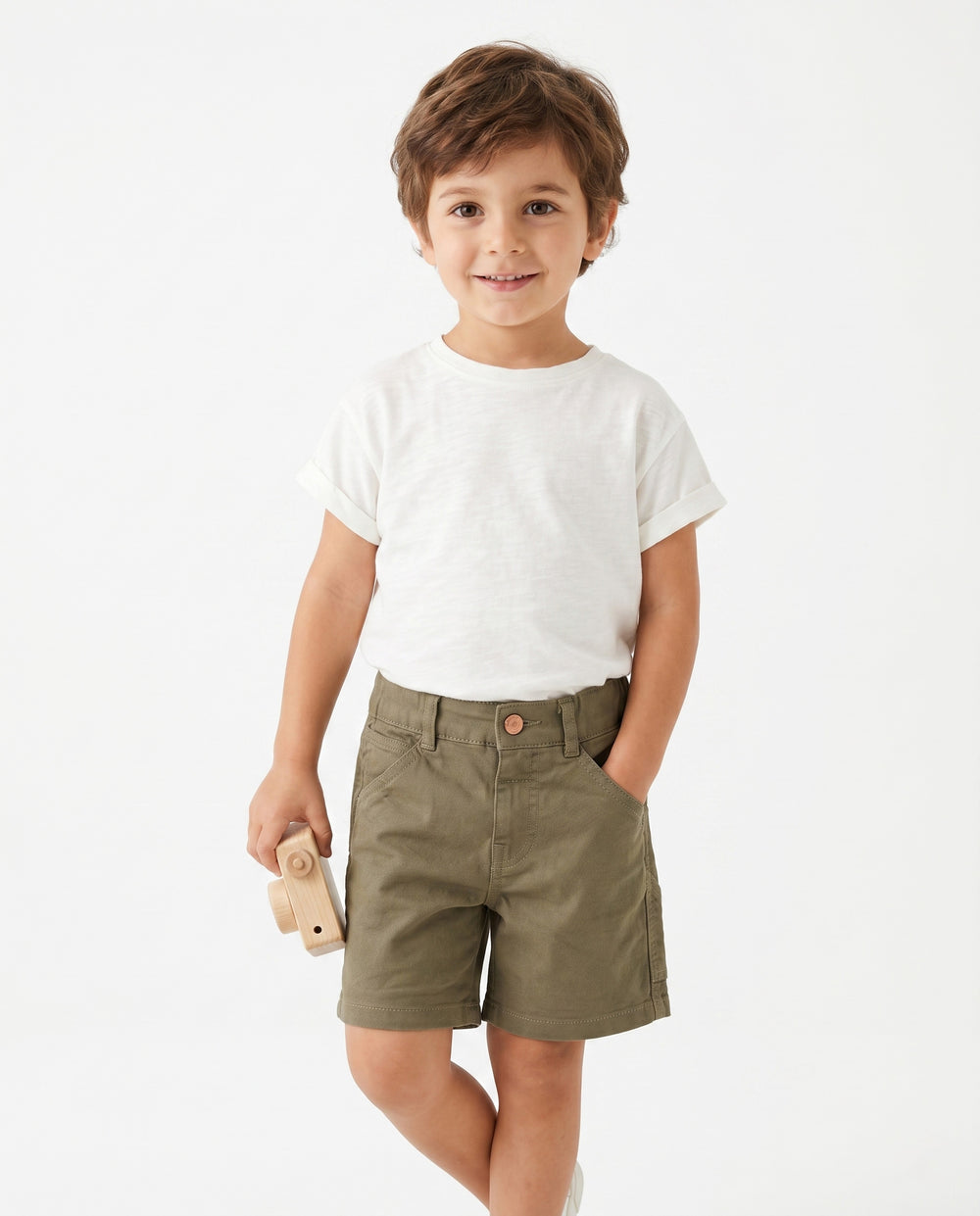 Boys Linen Blend Casual Shorts | Olive Green - Remint Kids Fashion