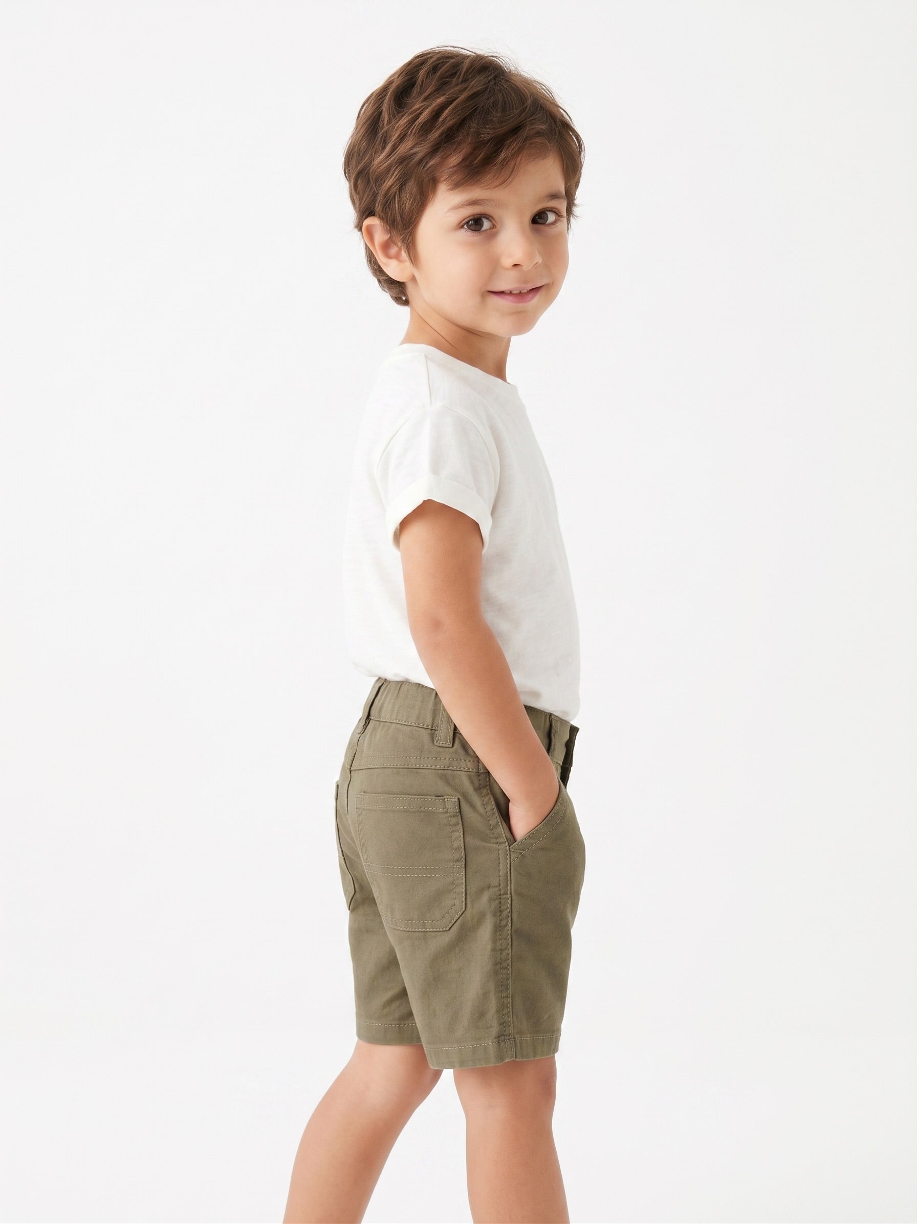 Boys Linen Blend Casual Shorts | Olive Green - Remint Kids Fashion