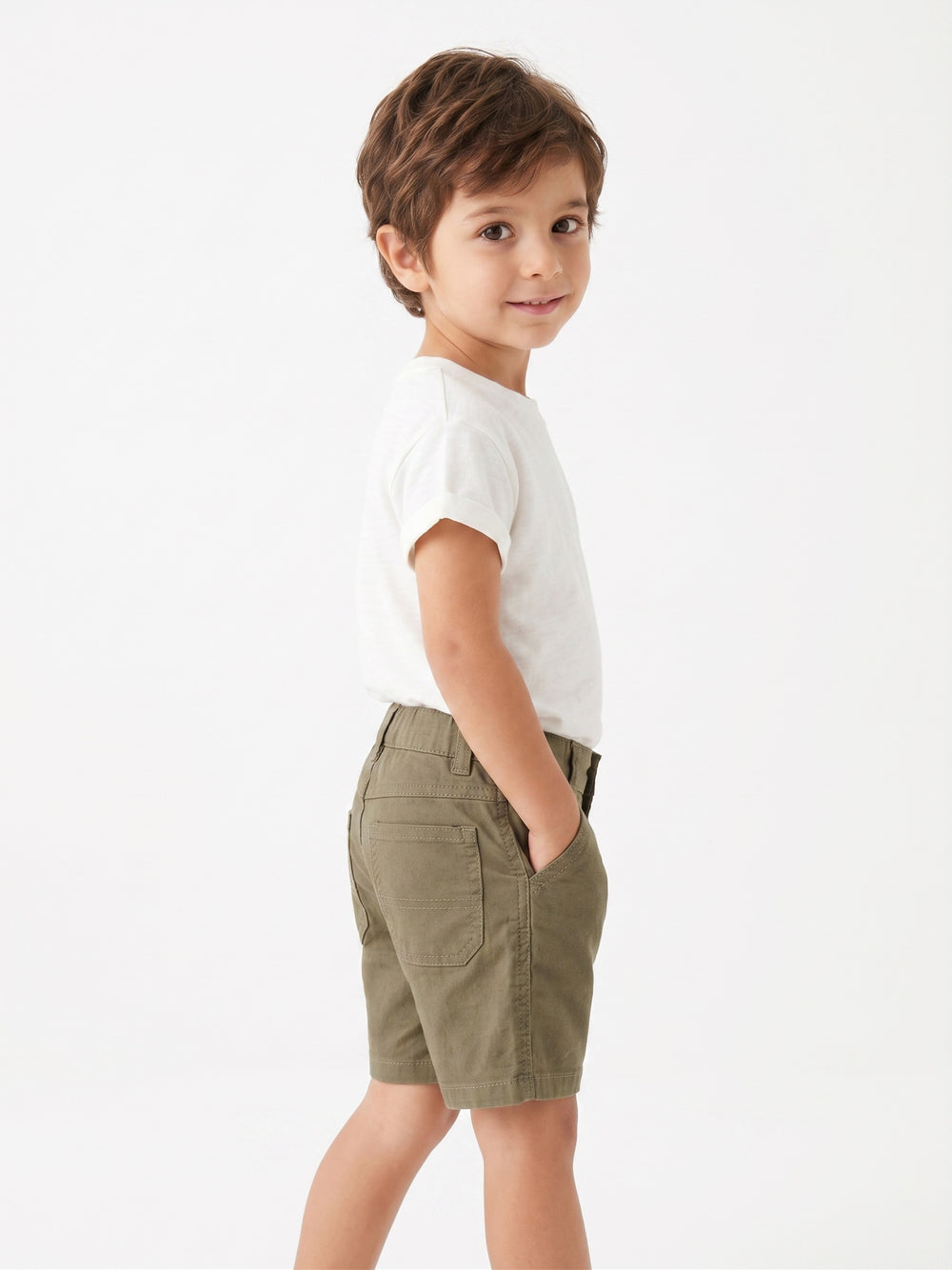 Boys Linen Blend Casual Shorts | Olive Green - Remint Kids Fashion