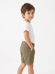 Boys Linen Blend Casual Shorts | Olive Green - Remint Kids Fashion
