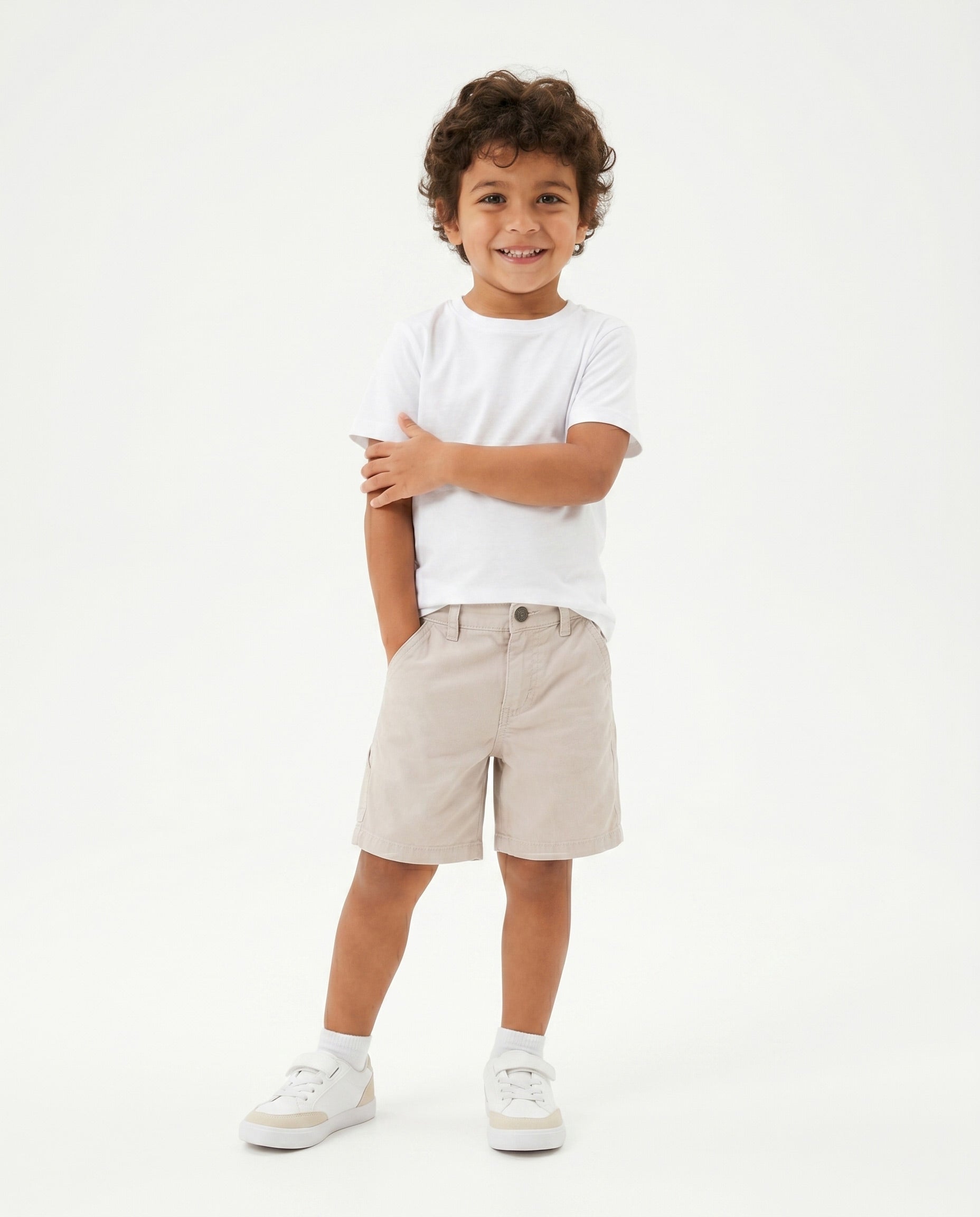 Boys Linen Blend Casual Shorts | Beige - Remint Kids Fashion