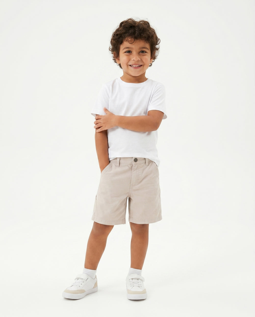 Boys Linen Blend Casual Shorts | Beige - Remint Kids Fashion