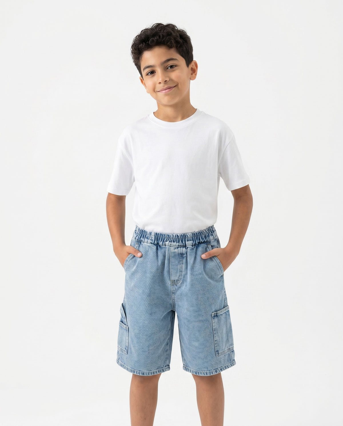 Boys Utility Pocket Denim Shorts | Light Wash - Remint Kids Fashion