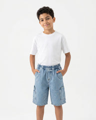 Boys Utility Pocket Denim Shorts | Light Wash - Remint Kids Fashion