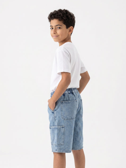 Boys Utility Pocket Denim Shorts | Light Wash - Remint Kids Fashion