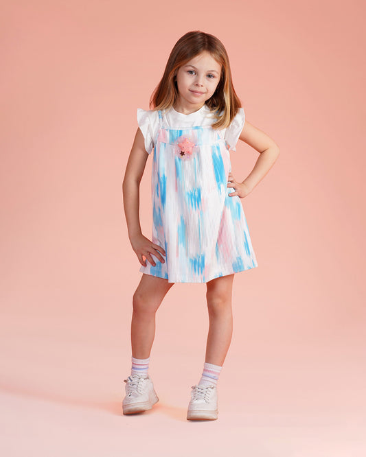 Girls Tie-Dye Pleated A-Line Dress | Turquoise - Remint Kids Fashion