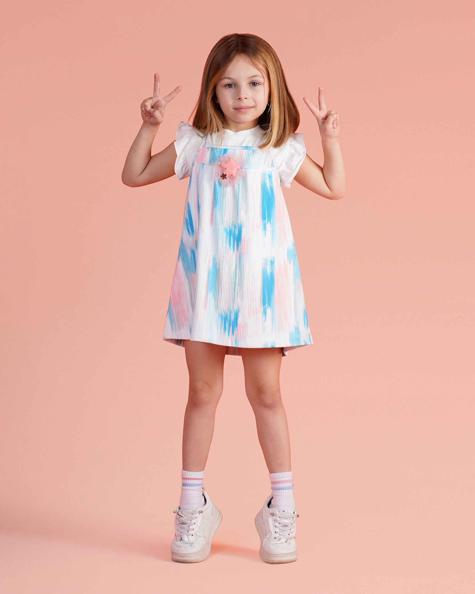 Girls Tie-Dye Pleated A-Line Dress | Turquoise - Remint Kids Fashion