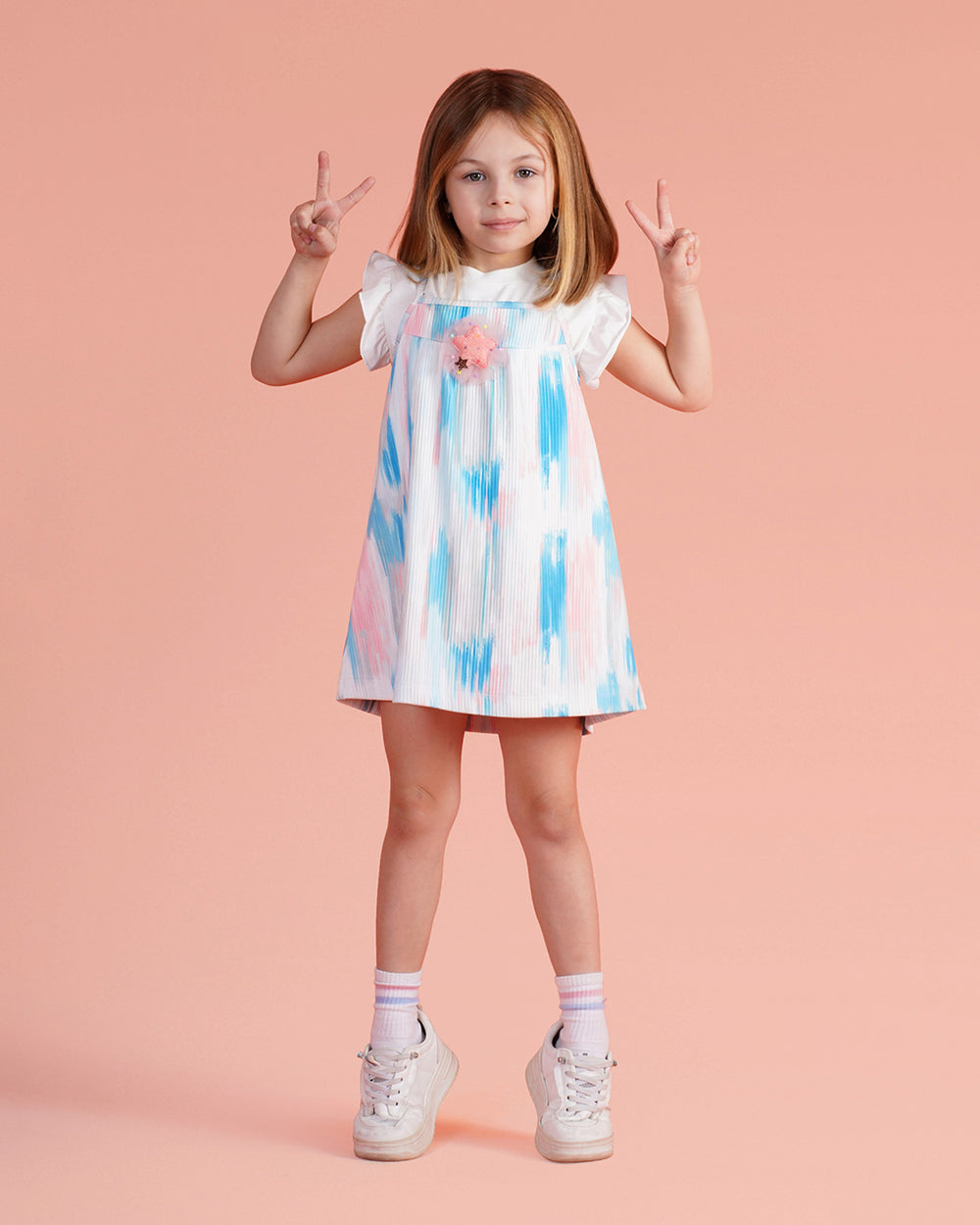Girls Tie-Dye Pleated A-Line Dress | Turquoise - Remint Kids Fashion