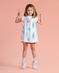Girls Tie-Dye Pleated A-Line Dress | Turquoise - Remint Kids Fashion