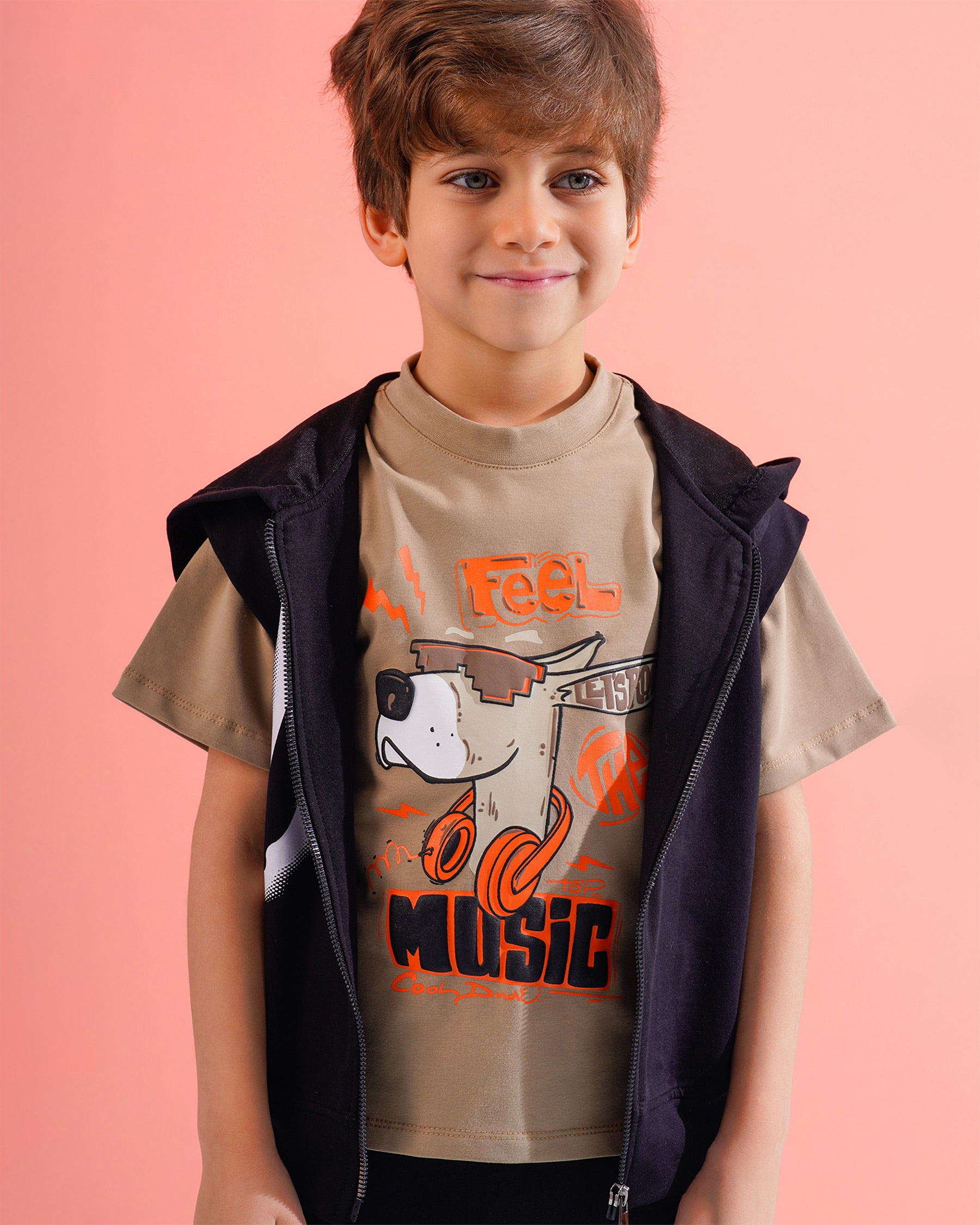 Boys Music Dog Print 3-Piece Set | Black - Remint Kids Fashion