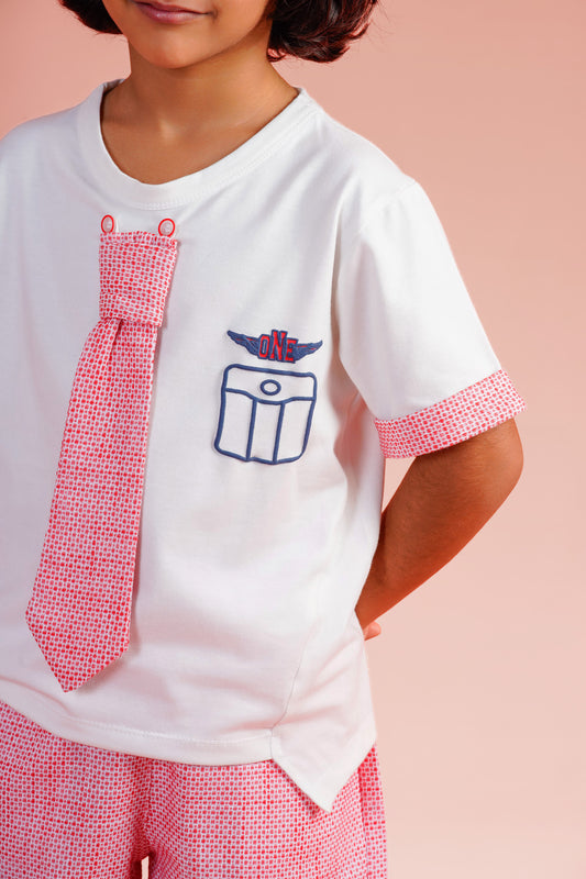 Boys Smart Casual Tie Graphic Summer Set | Red - Remint Kids Fashion
