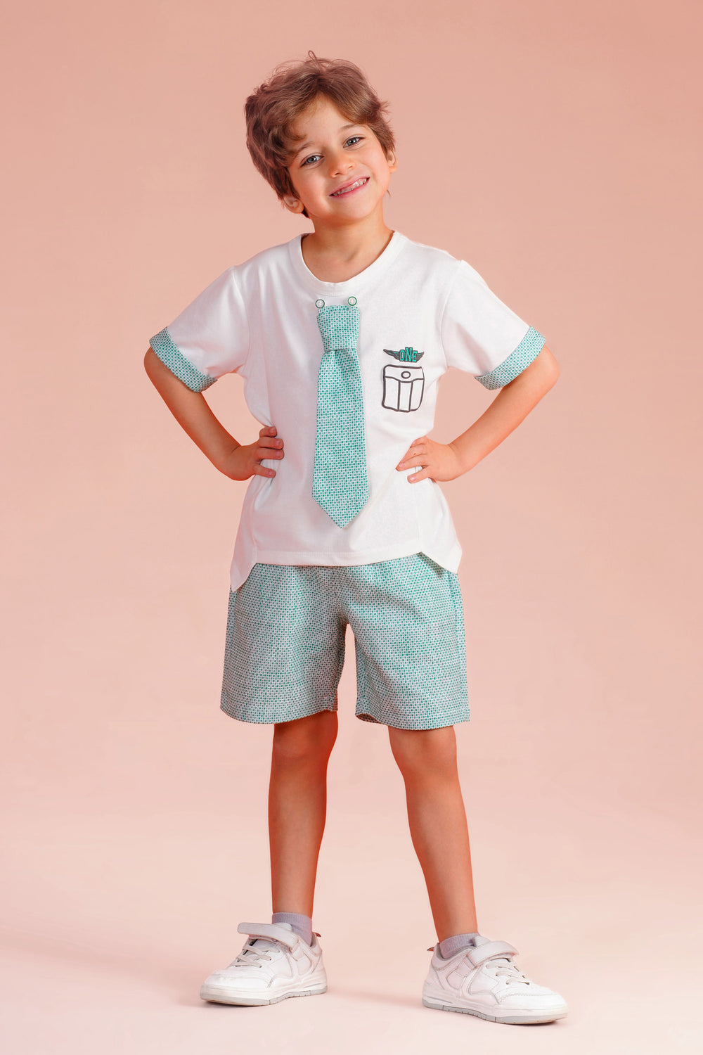 Boys Smart Casual Tie Graphic Summer Set | Mint - Remint Kids Fashion