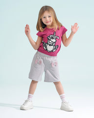 Girls Bunny Graphic T-Shirt & Shorts Set | Pink - Remint Kids Fashion