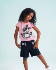 Girls Bunny Graphic T-Shirt & Shorts Set | Rose Pink - Remint Kids Fashion