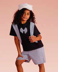 Girls Bow Detail Checked Shorts Set | Black - Remint Kids Fashion