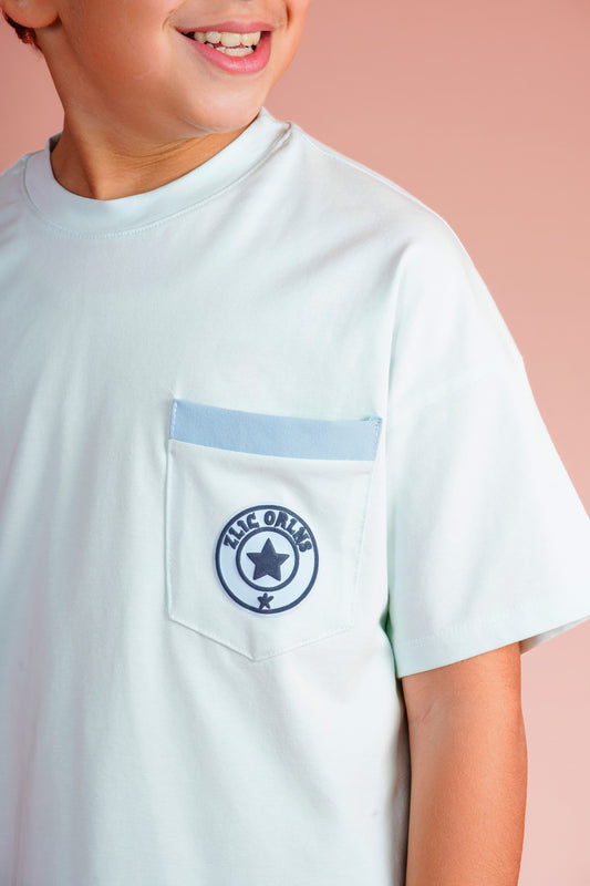 Boys Minimal Graphic Tee with Cargo Shorts Set | Light Blue - Remint Kids Fashion