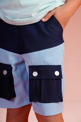 Boys Minimal Graphic Tee with Cargo Shorts Set | Light Blue - Remint Kids Fashion