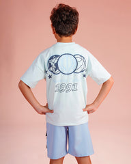Boys Minimal Graphic Tee with Cargo Shorts Set | Light Blue - Remint Kids Fashion