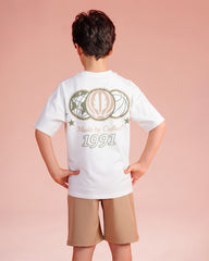Boys Minimal Graphic Tee with Cargo Shorts Set | Peachy Beige - Remint Kids Fashion