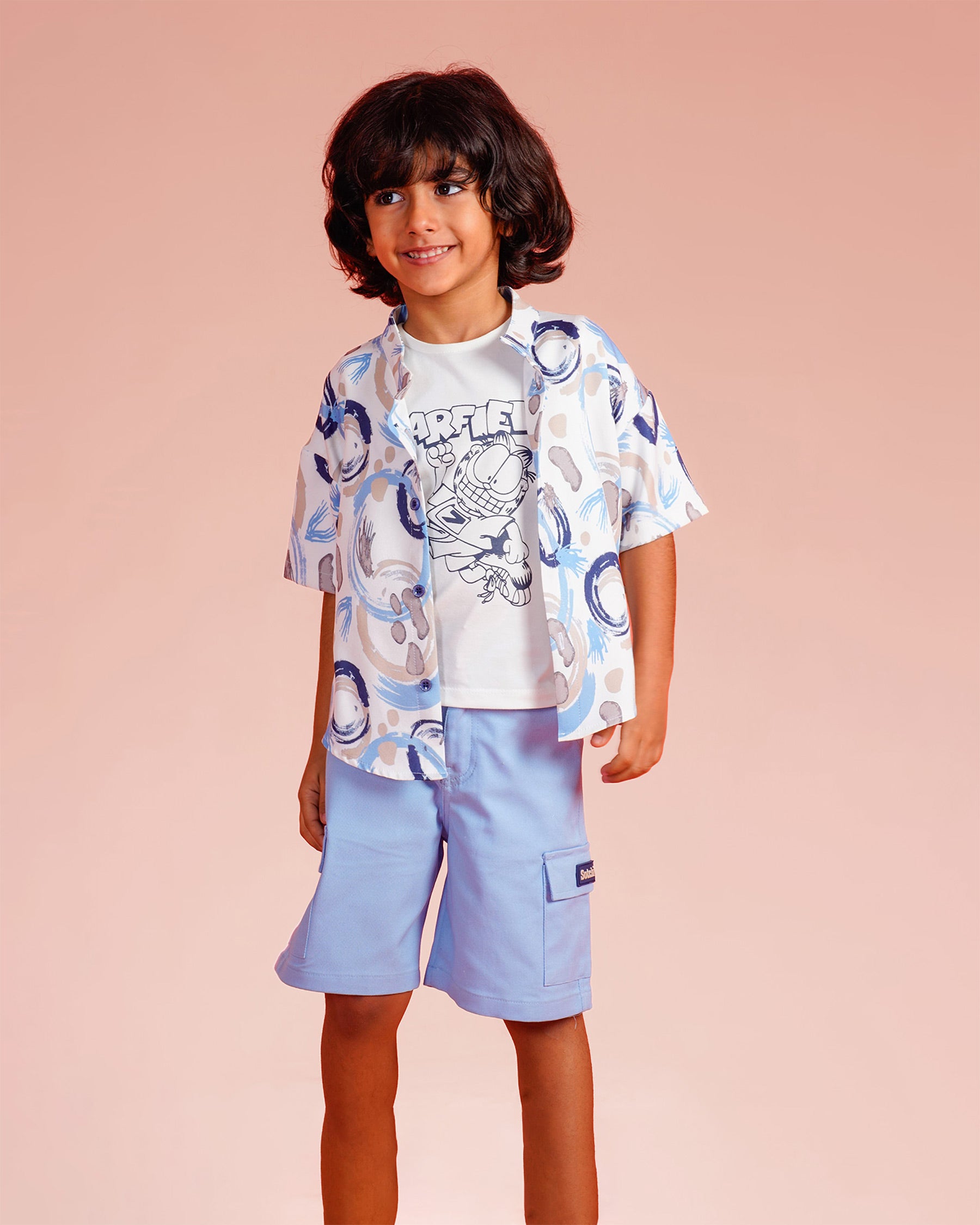 Boys Garfield Summer 3-Piece Set | Light Blue - Remint Kids Fashion
