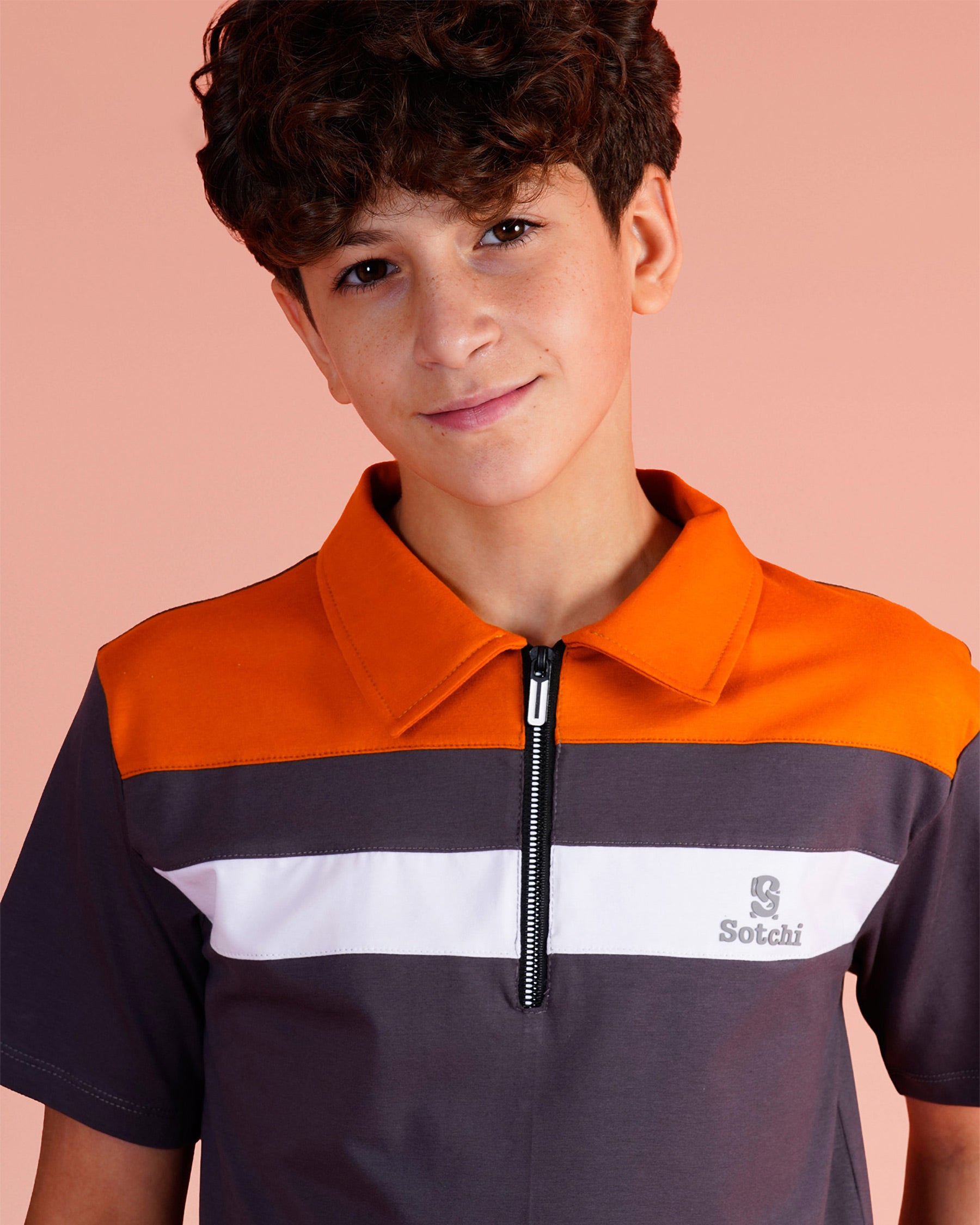 Boys Color Block Zip Polo & Shorts Set | Orange - Remint Kids Fashion