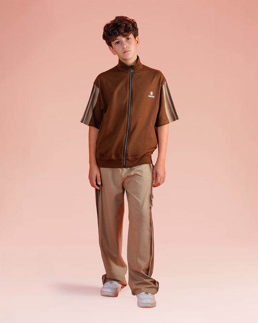 Boys Sport Zip-Up Tracksuit Set | Brown - Remint Kids Fashion