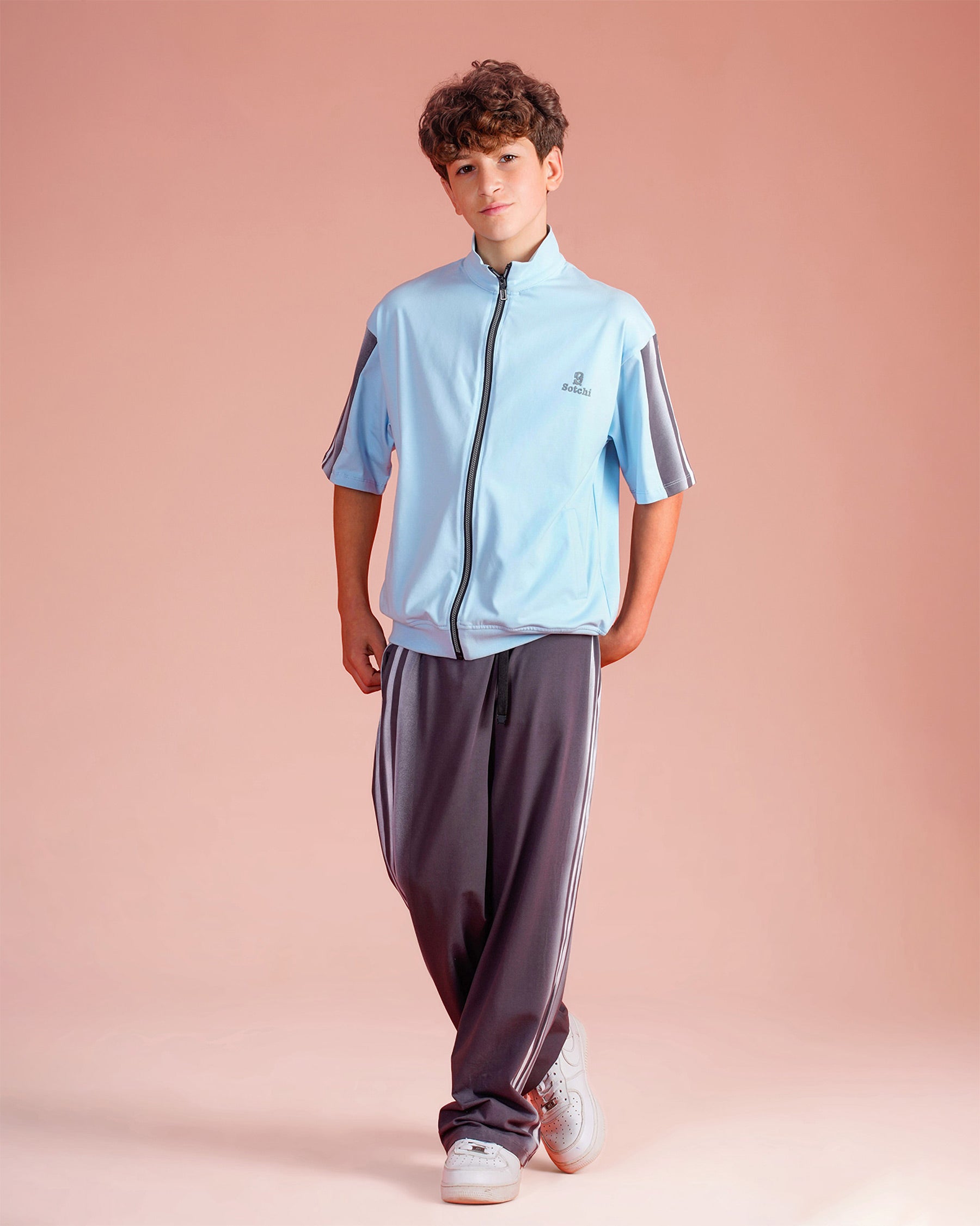 Boys Sport Zip-Up Tracksuit Set | Sky Blue - Remint Kids Fashion