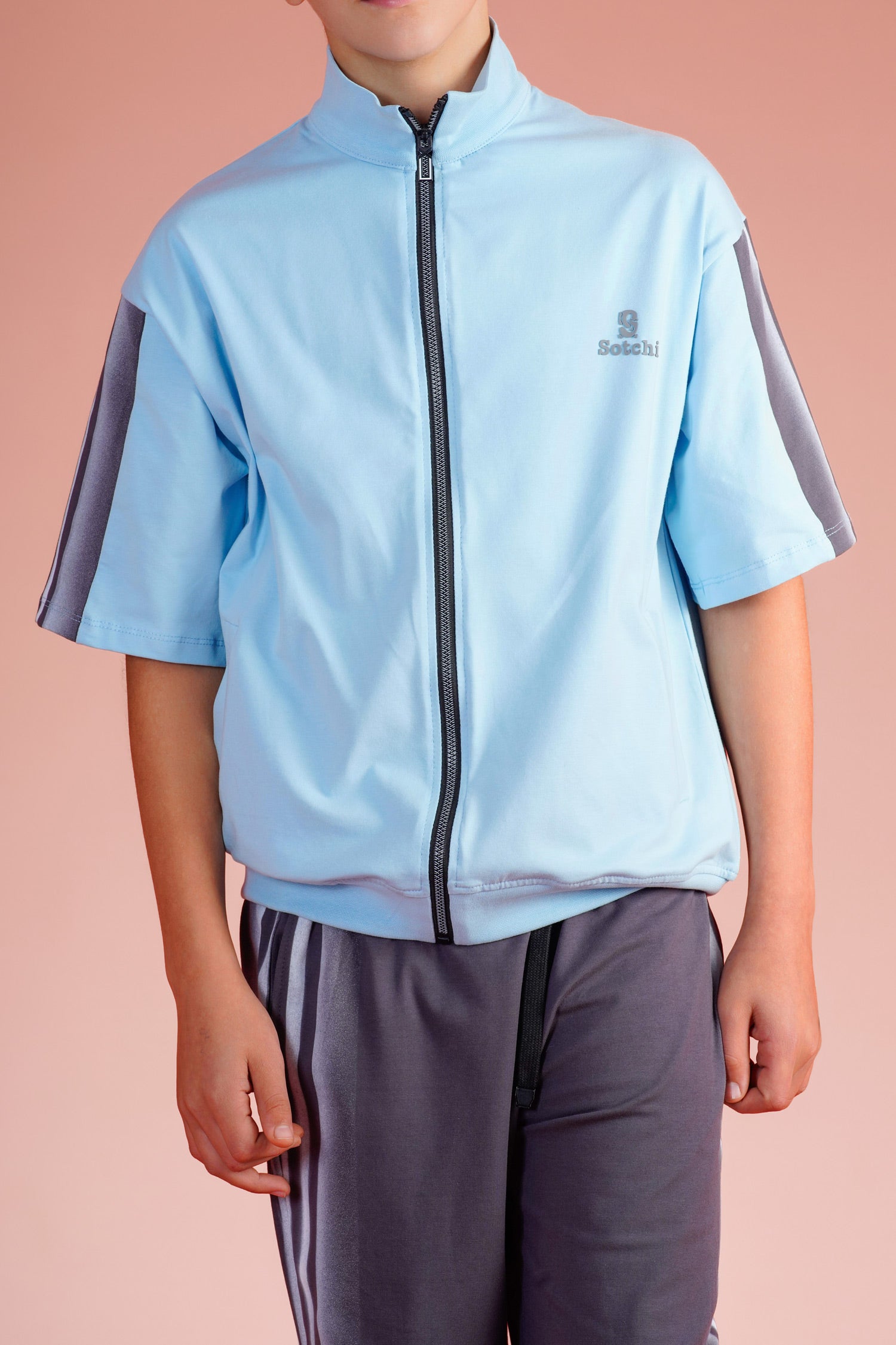 Boys Sport Zip-Up Tracksuit Set | Sky Blue - Remint Kids Fashion