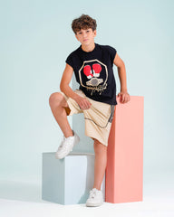 Boys Warrior Graphic Sleeveless T-Shirt & Shorts Set | Black - Remint Kids Fashion