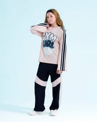 Girls Sporty Graphic Long Sleeve Set | Rose Pink - Remint Kids Fashion