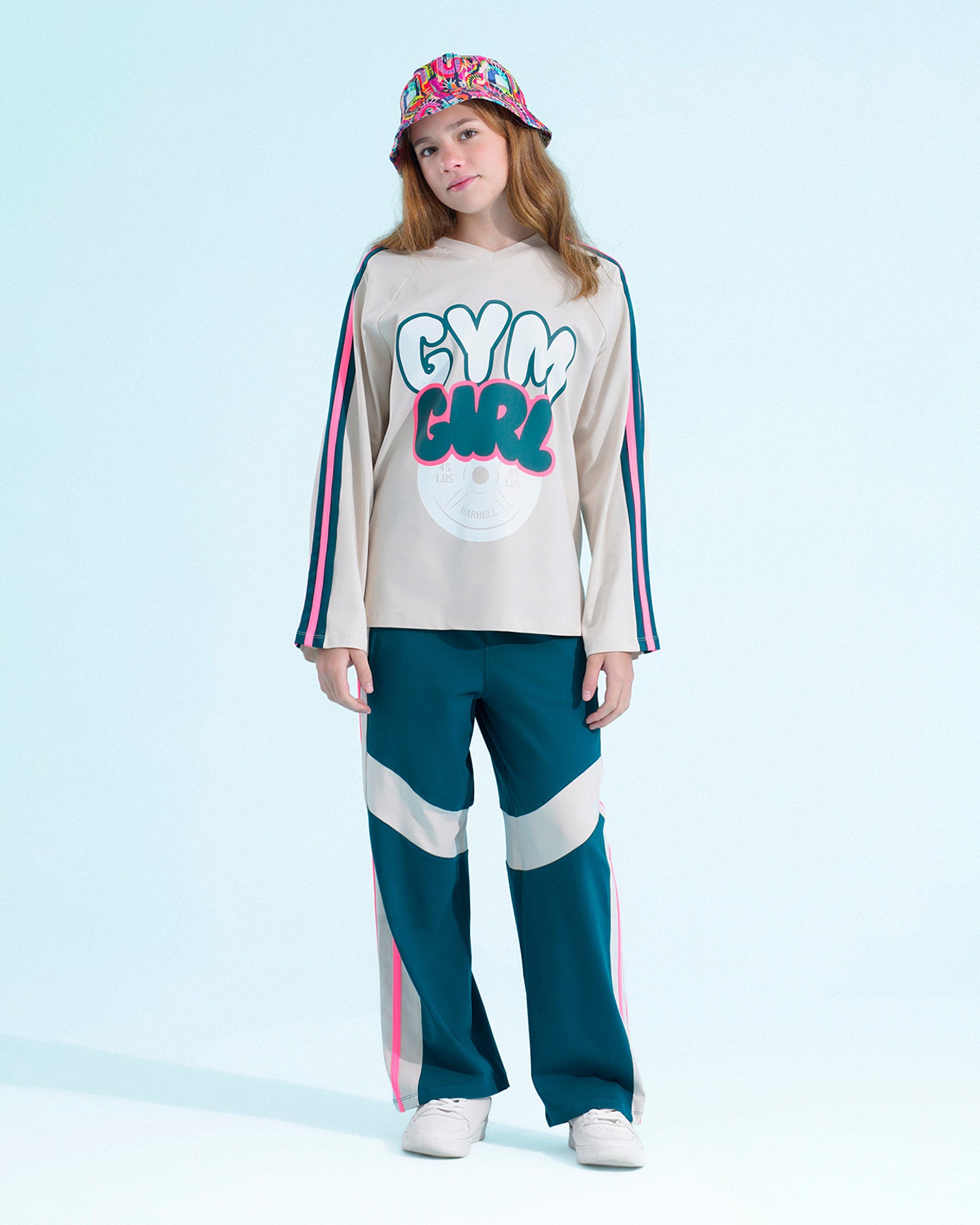 Girls Sporty Graphic Long Sleeve Set | Beige - Remint Kids Fashion