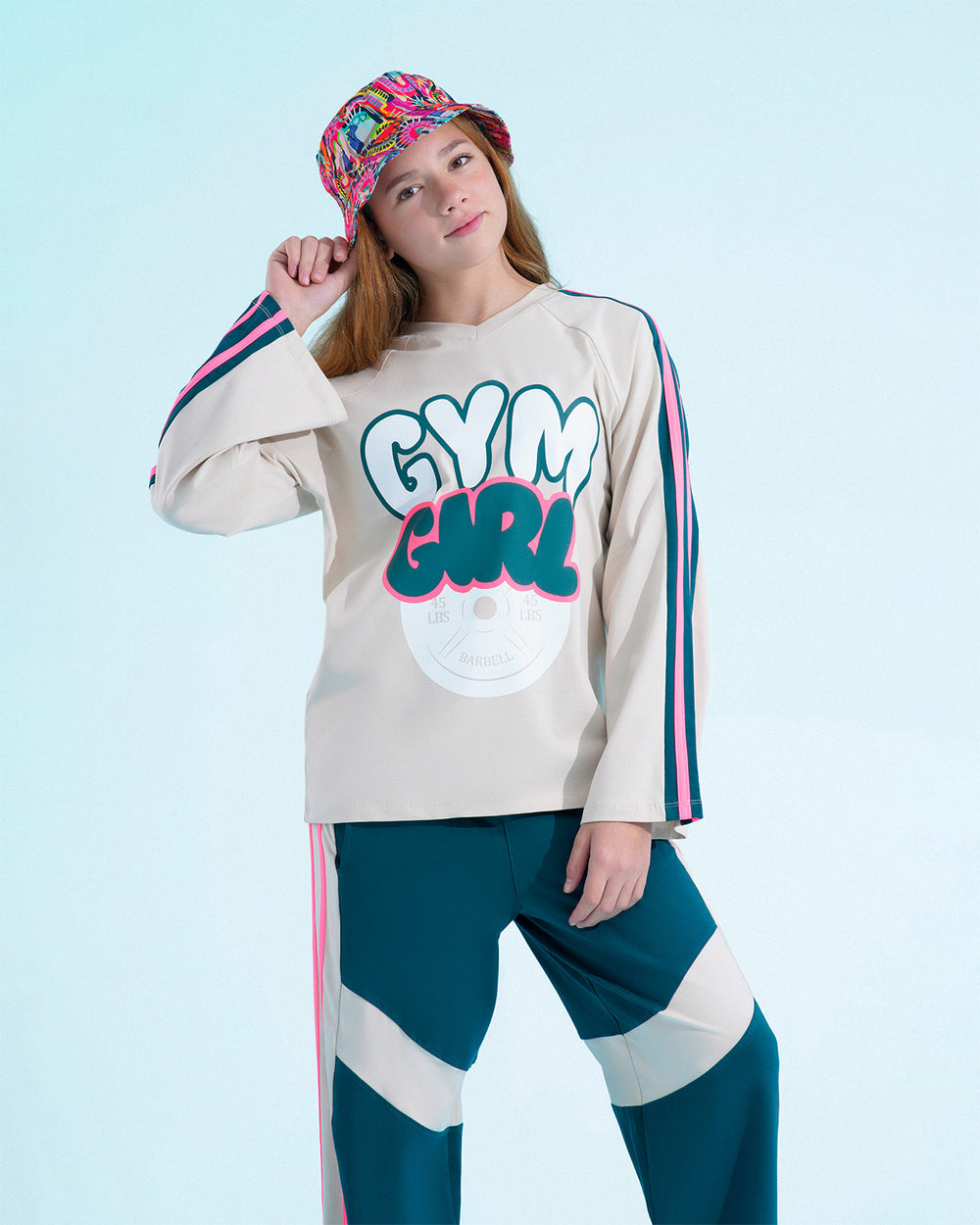 Girls Sporty Graphic Long Sleeve Set | Beige - Remint Kids Fashion