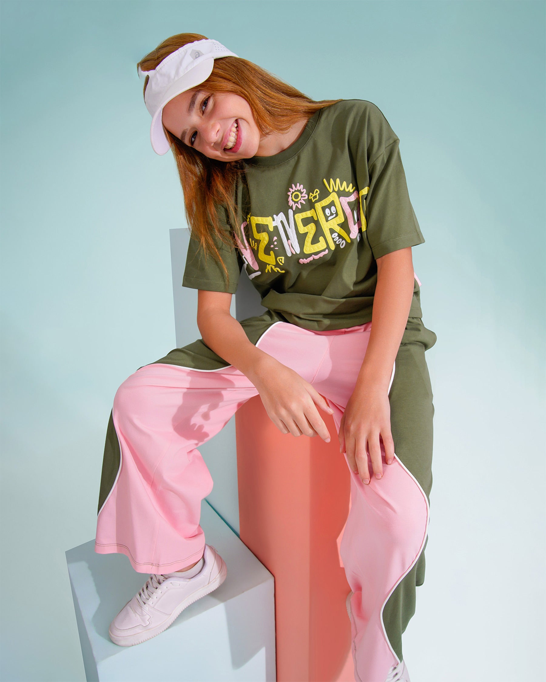 Girls Abstract Graphic Colorblock Set | Khaki - Remint Kids Fashion