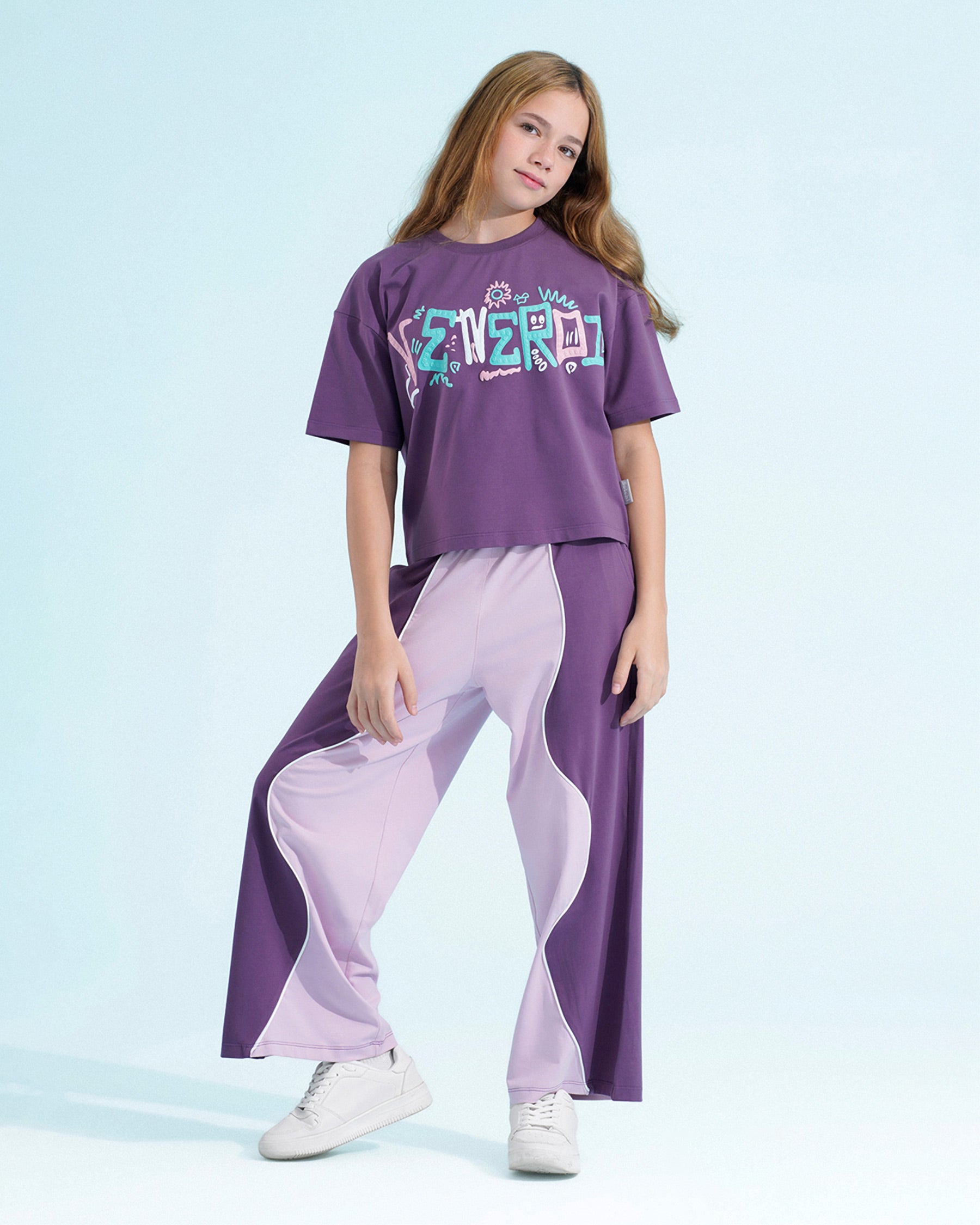 Girls Abstract Graphic Colorblock Set | Purple - Remint Kids Fashion
