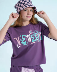 Girls Abstract Graphic Colorblock Set | Purple - Remint Kids Fashion