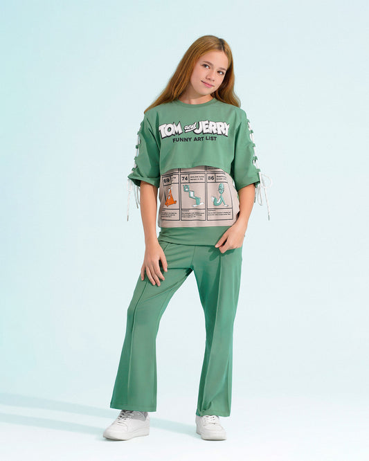 Girls Tom & Jerry Graphic Flare Set | Teal - Remint Kids Fashion