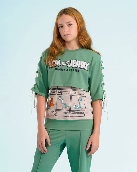 Girls Tom & Jerry Graphic Flare Set | Teal - Remint Kids Fashion