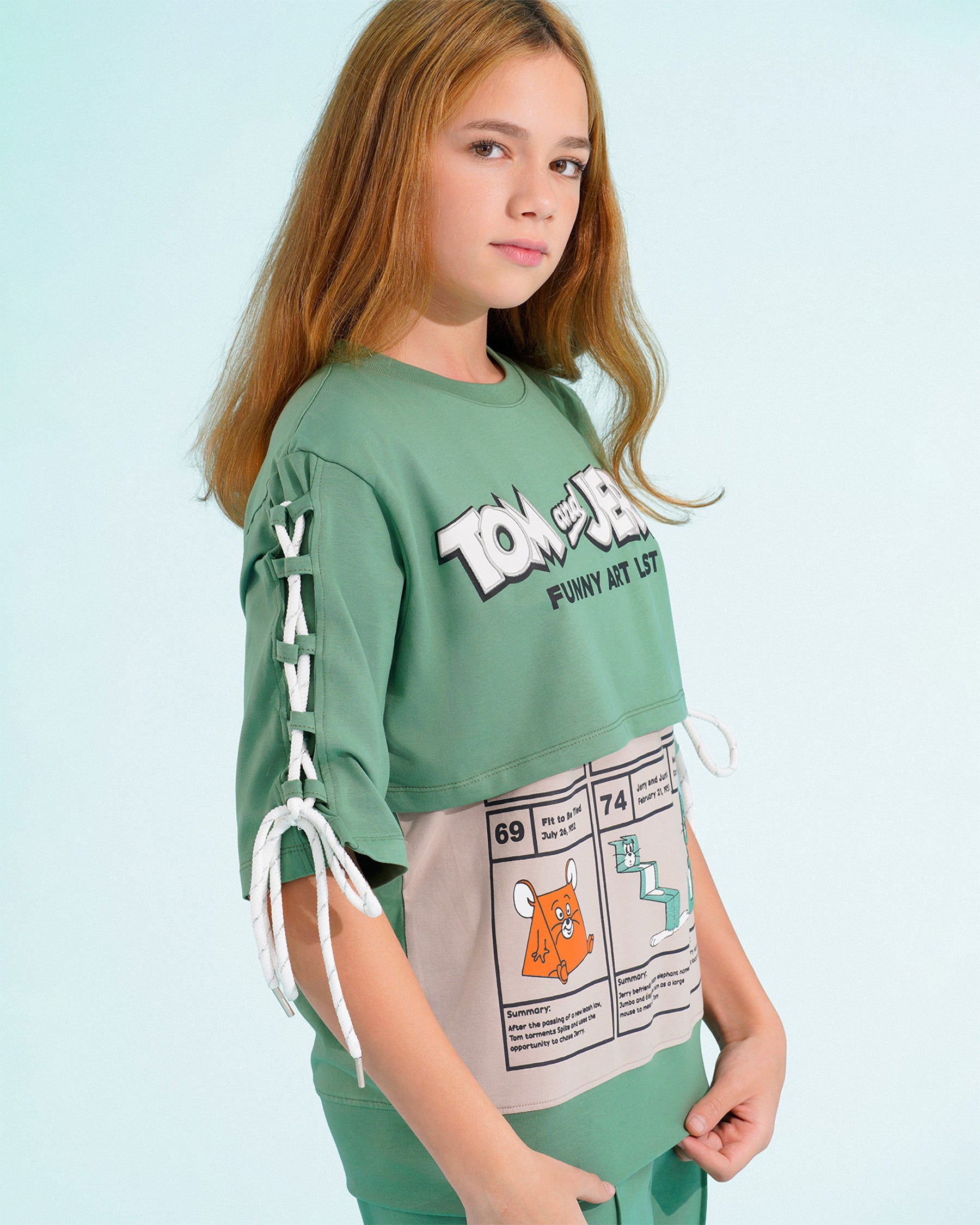 Girls Tom & Jerry Graphic Flare Set | Teal - Remint Kids Fashion