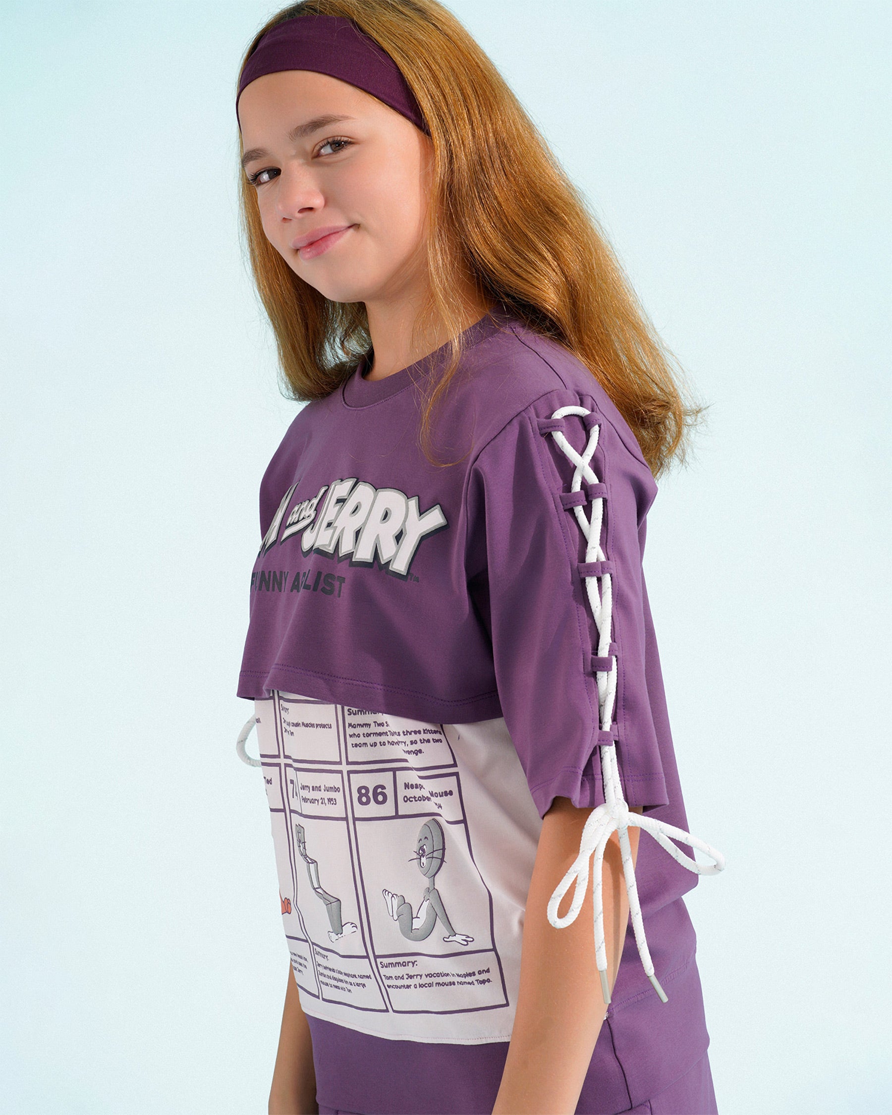 Girls Tom & Jerry Graphic Flare Set | Purple - Remint Kids Fashion